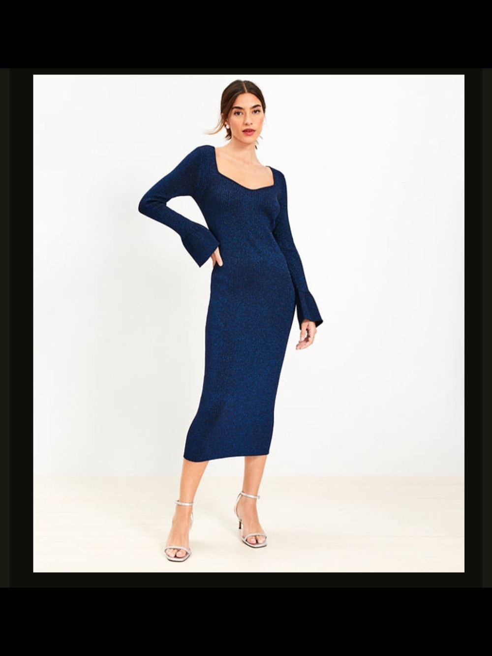 LOFT Navy Shimmer Long-Sleeve Midi Dress, NWT, Size XL
